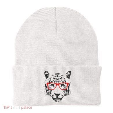 Portrait of Tiger With Glasses Beanie