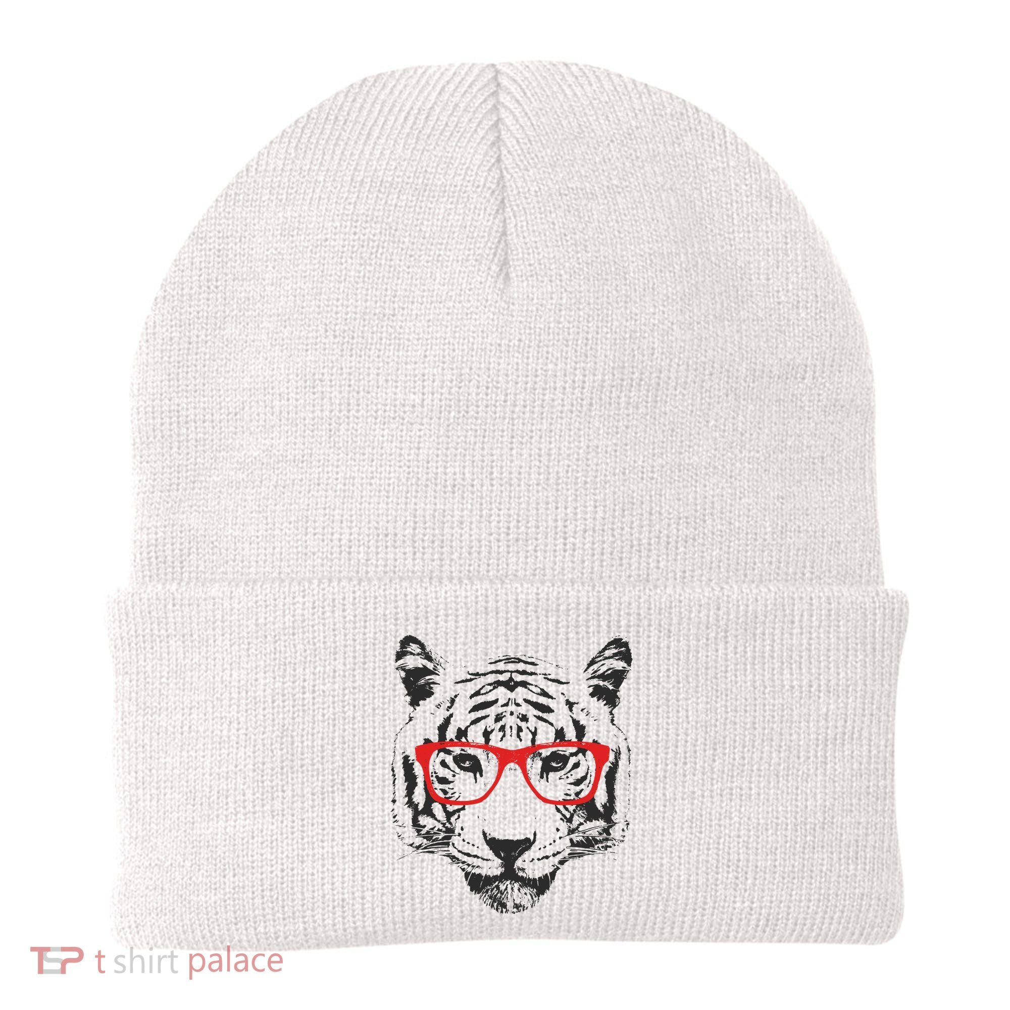 Portrait of Tiger With Glasses Beanie