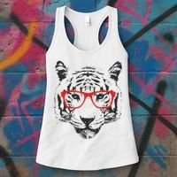 Portrait of Tiger With Glasses Women's Tank Top thumb 3