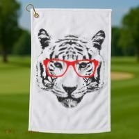 Portrait of Tiger With Glasses Golf Towel thumb 1