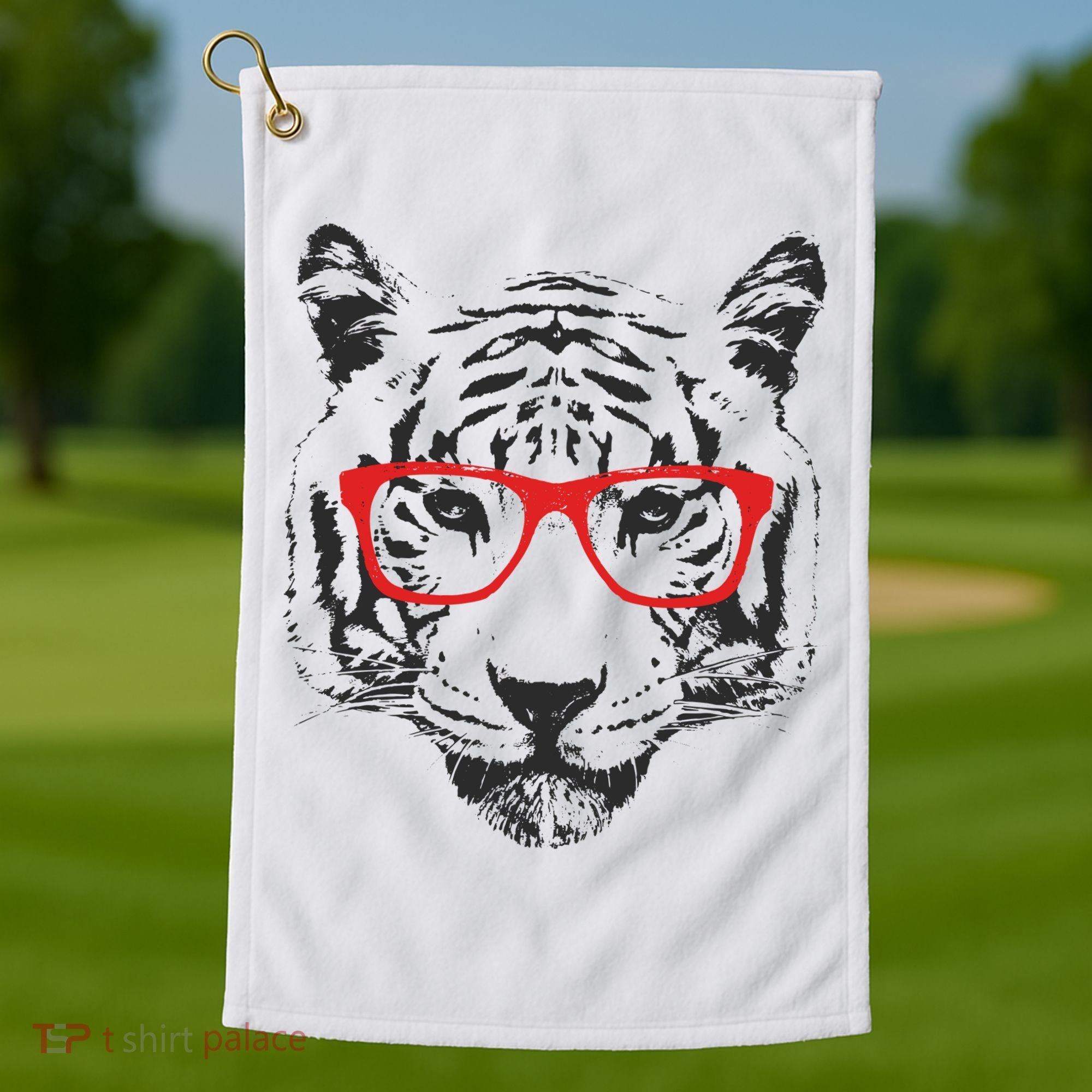 Portrait of Tiger With Glasses Golf Towel