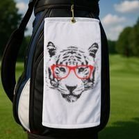 Portrait of Tiger With Glasses Golf Towel thumb 2