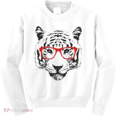 Portrait of Tiger With Glasses Kids Sweatshirt