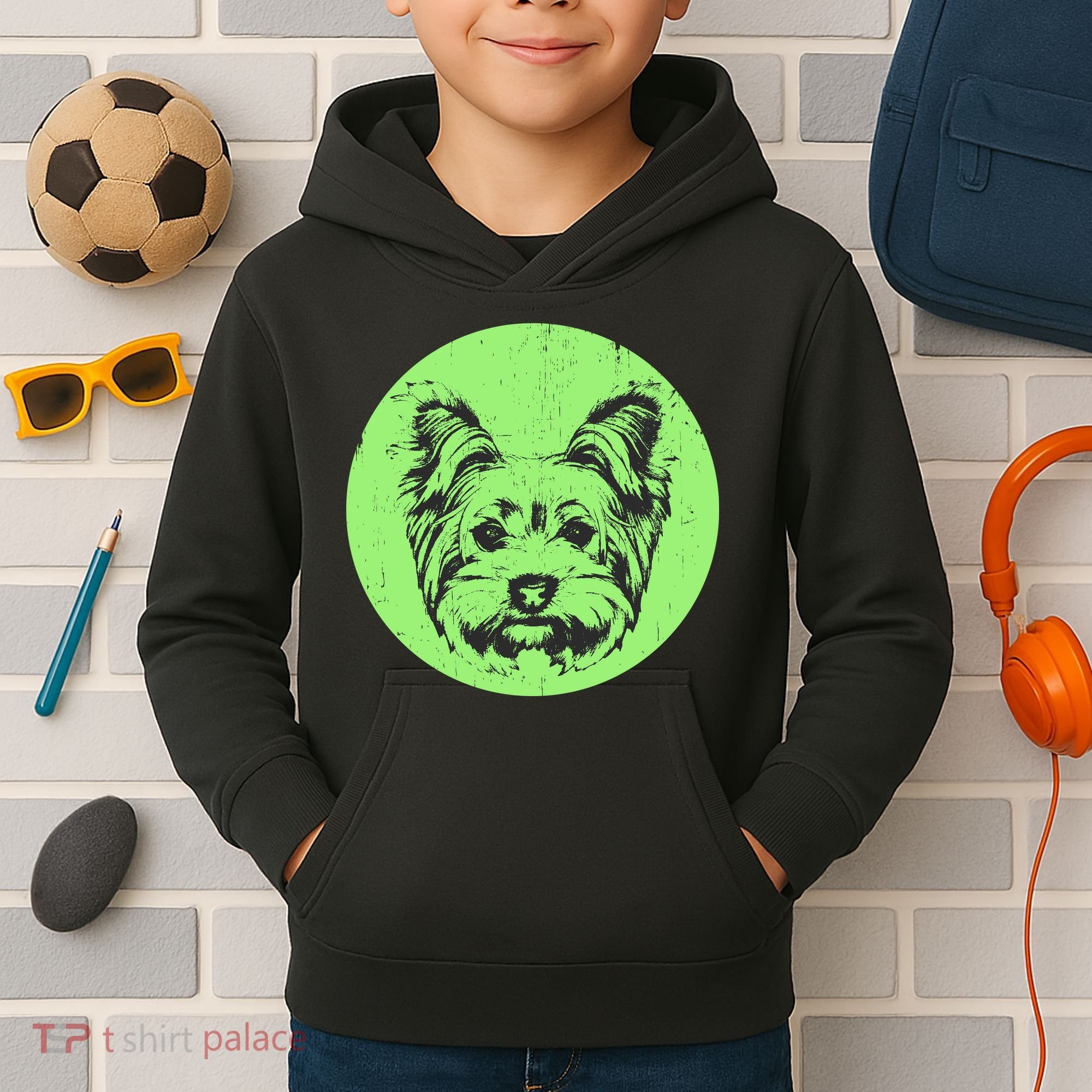 Portrait of Yorkshire Terrier Dog Kids Hoodie