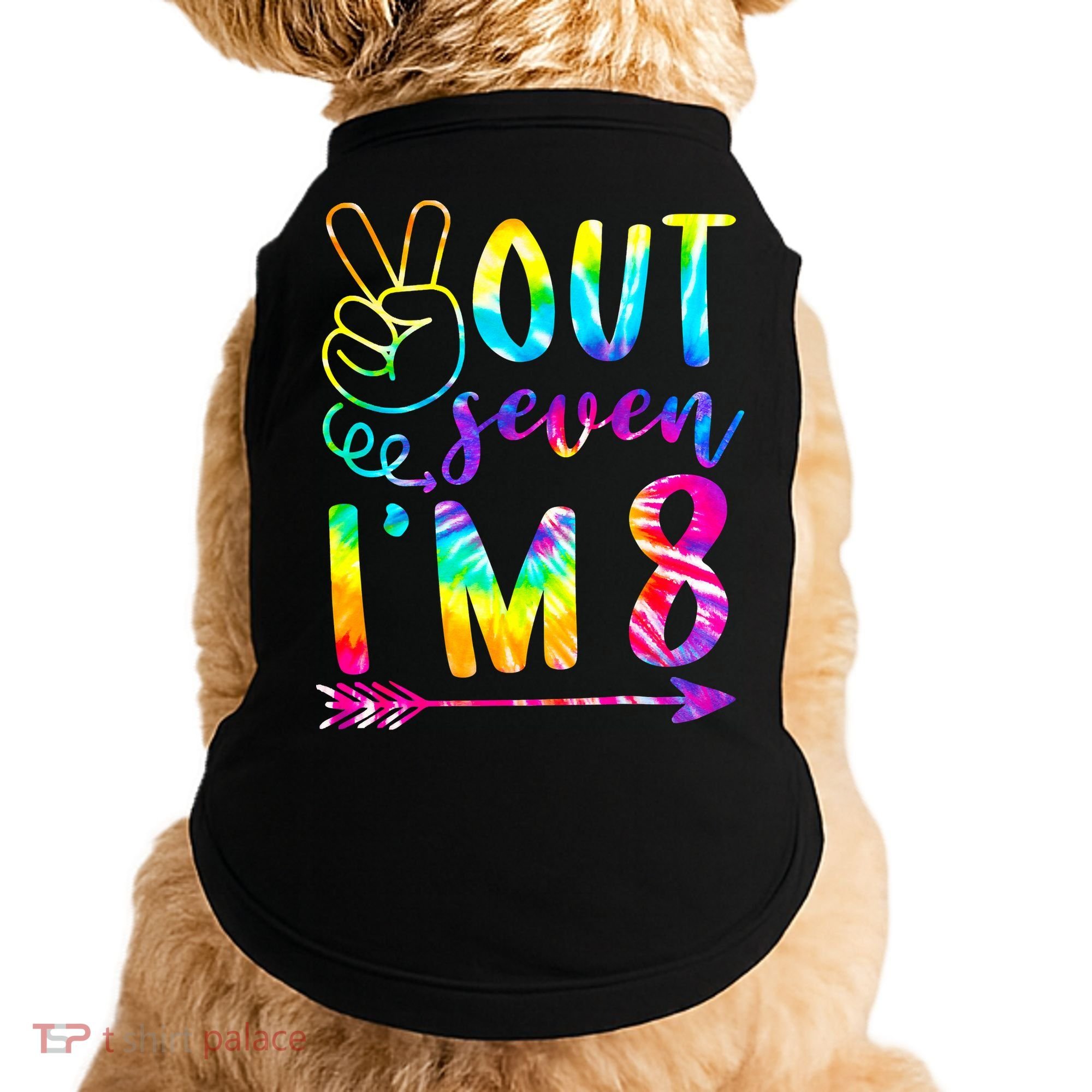 Peace Out Seven I'm 8 Tie Dye 8th Happy Birthday Girl Doggie Tank