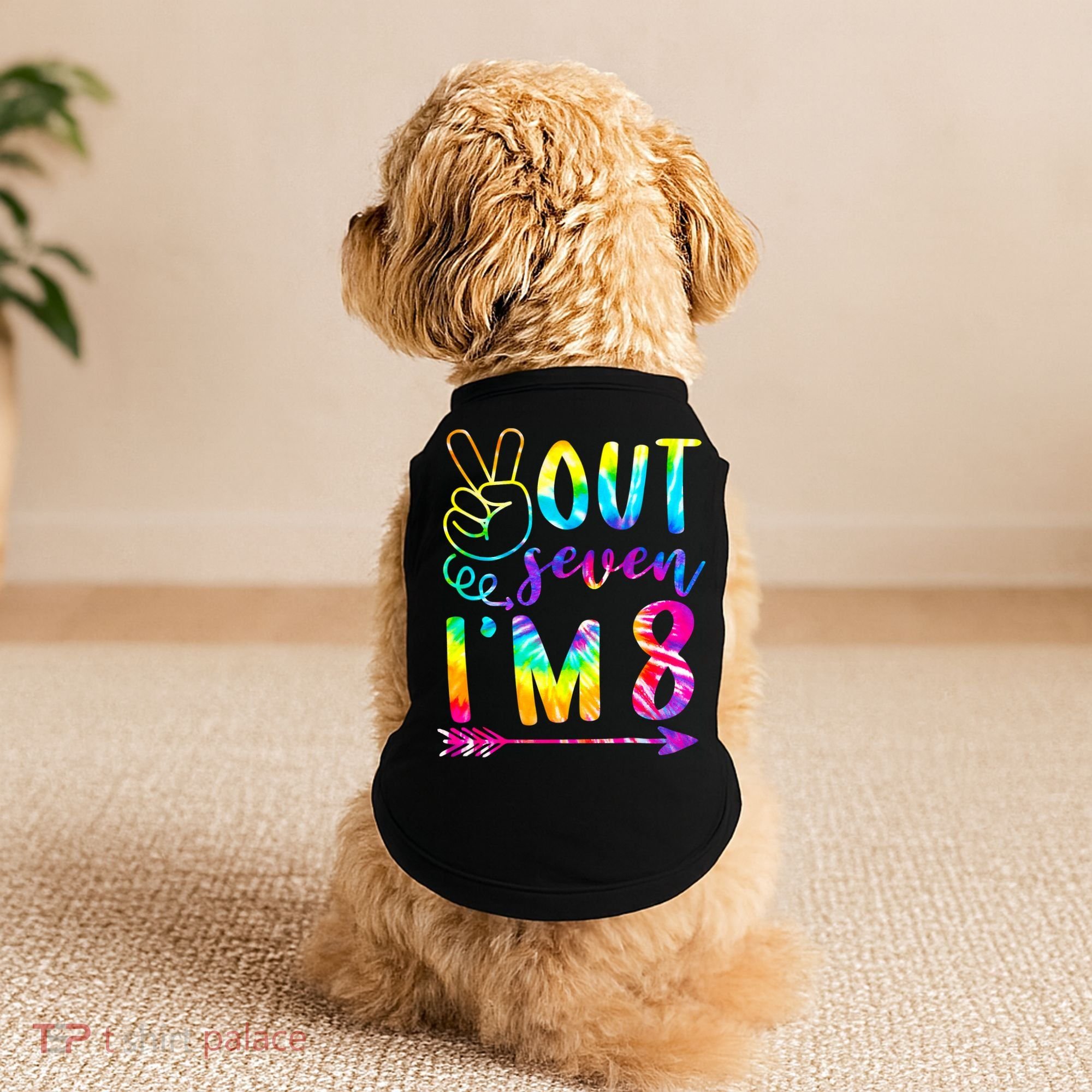 Peace Out Seven I'm 8 Tie Dye 8th Happy Birthday Girl Doggie Tank