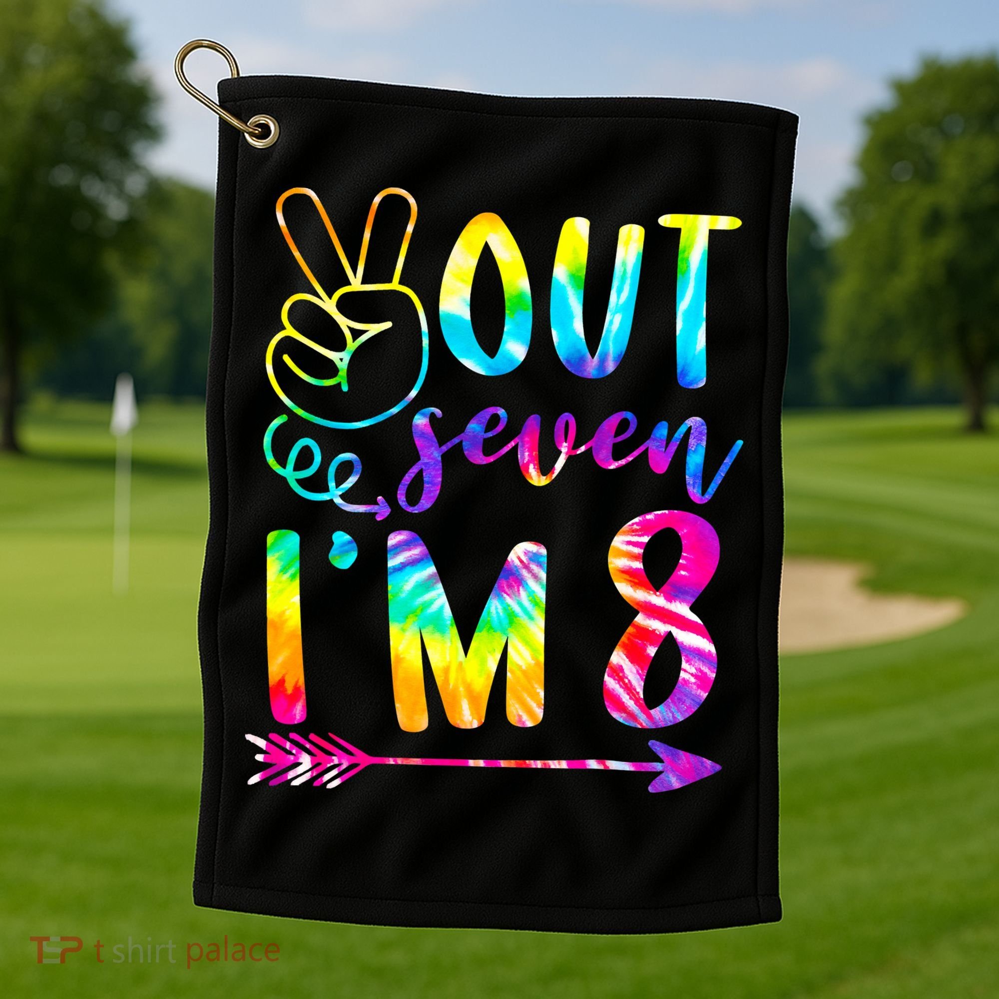 Peace Out Seven I'm 8 Tie Dye 8th Happy Birthday Girl Golf Towel