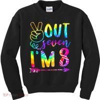 Peace Out Seven I'm 8 Tie Dye 8th Happy Birthday Girl Kids Sweatshirt thumb 0