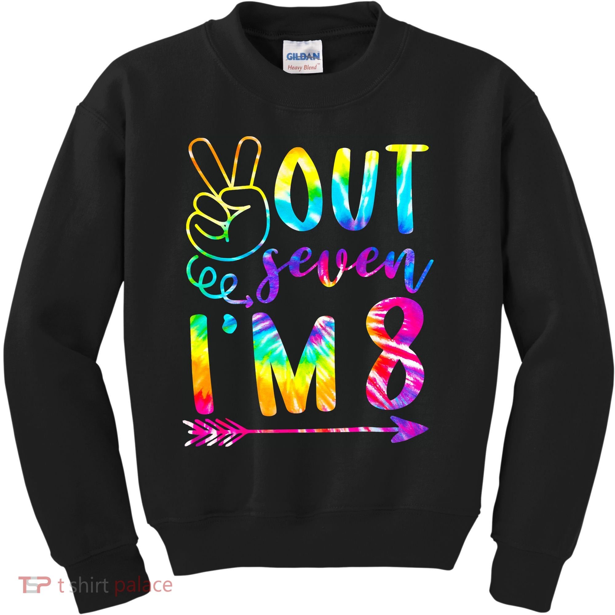 Peace Out Seven I'm 8 Tie Dye 8th Happy Birthday Girl Kids Sweatshirt