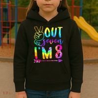 Peace Out Seven I'm 8 Tie Dye 8th Happy Birthday Girl Kids Hoodie thumb 3
