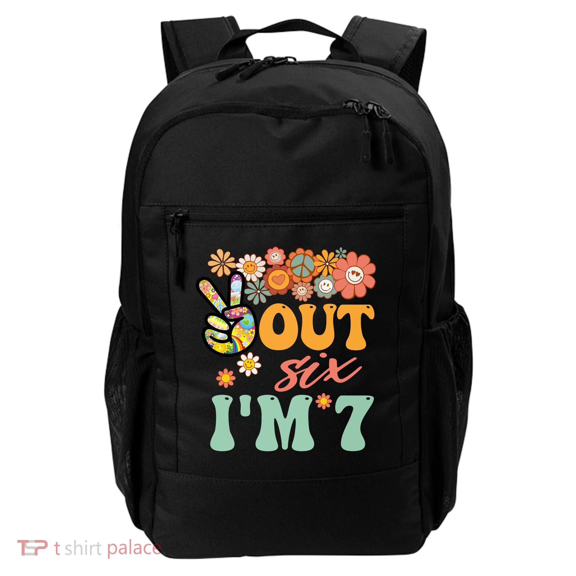 Peace Out Six I'm 7 Groovy 7th Happy Birthday Boy Girl Backpack