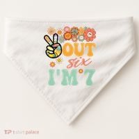 Peace Out Six I'm 7 Groovy 7th Happy Birthday Boy Girl USA-Made Doggie Bandana thumb 0