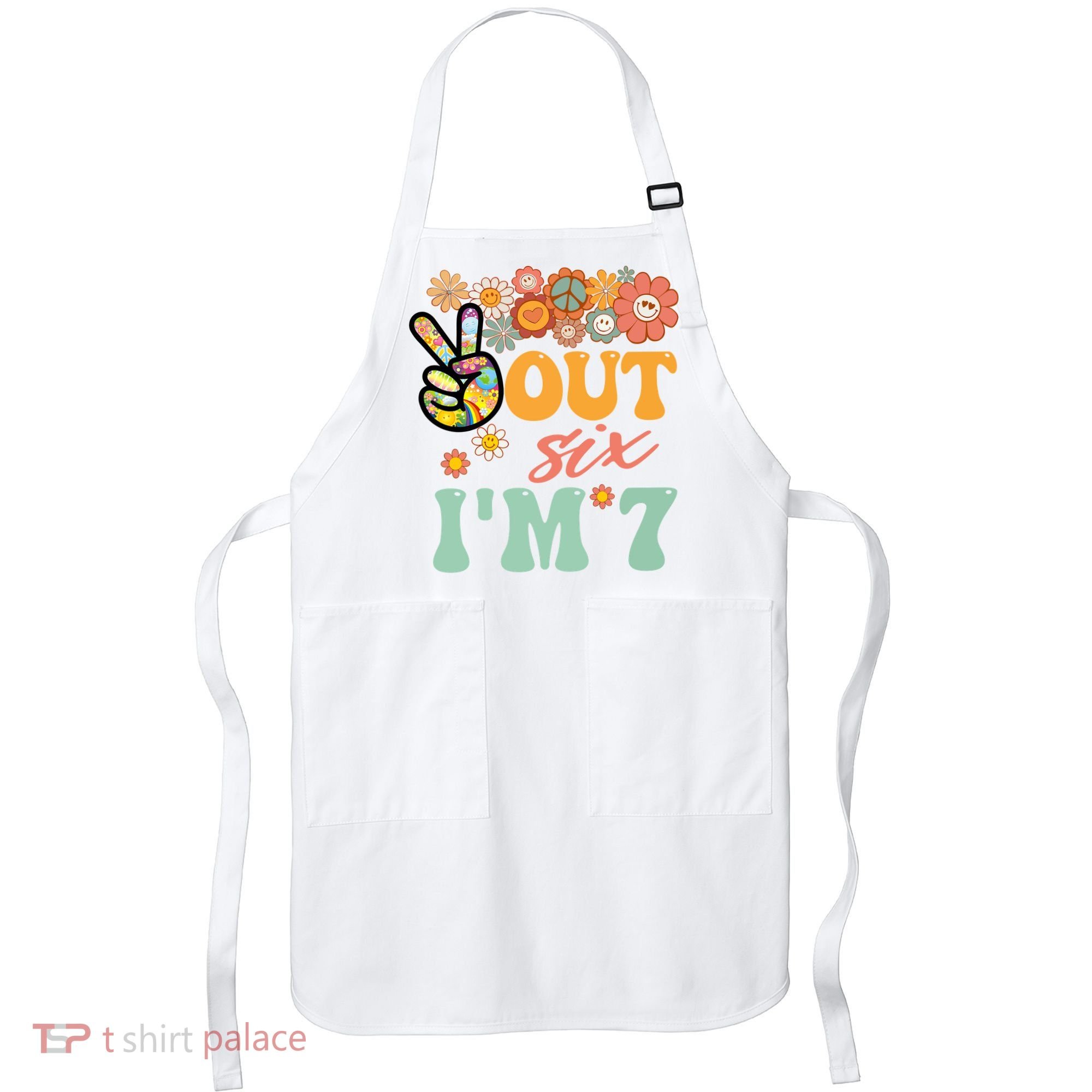 Peace Out Six I'm 7 Groovy 7th Happy Birthday Boy Girl Apron