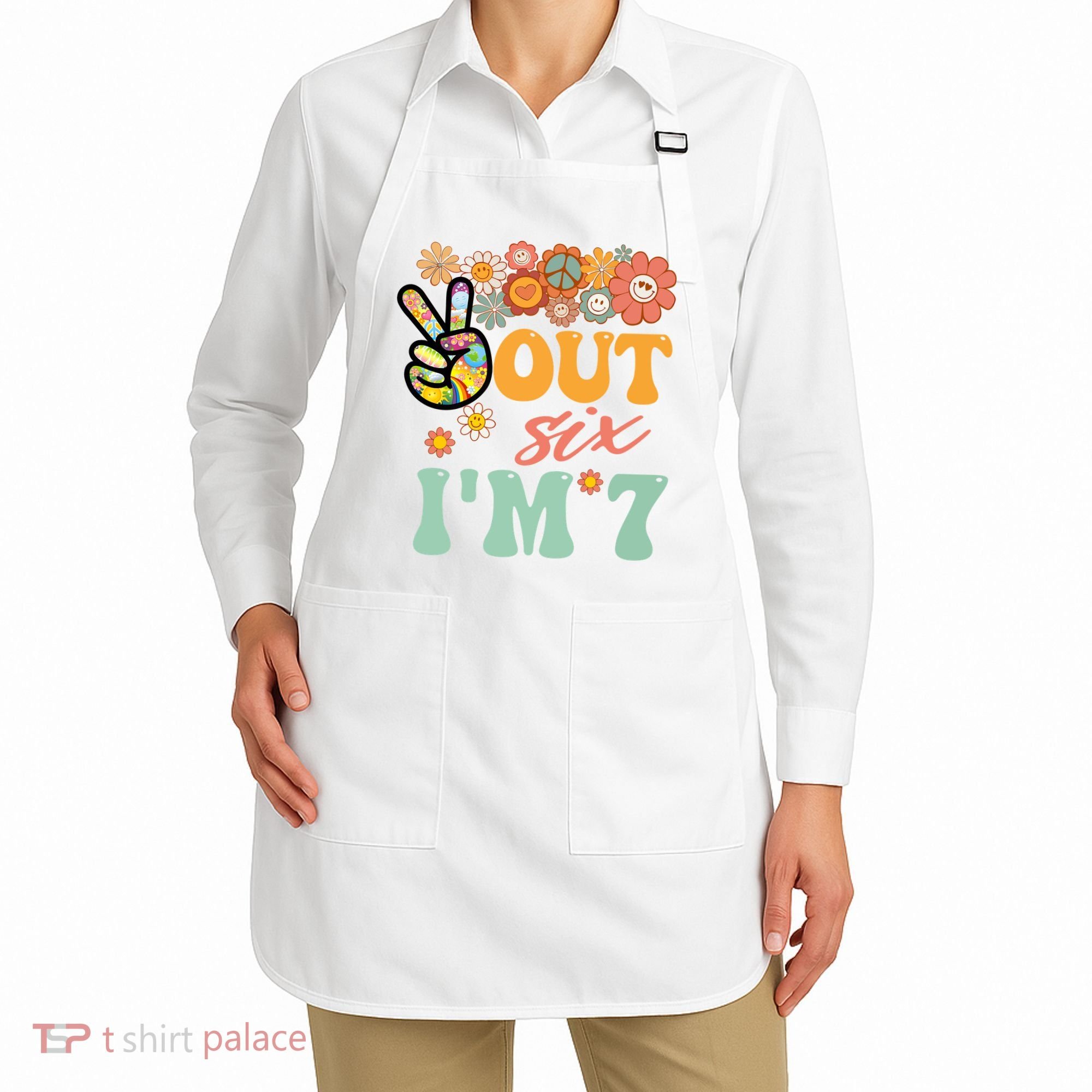 Peace Out Six I'm 7 Groovy 7th Happy Birthday Boy Girl Apron