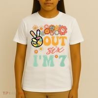 Peace Out Six I'm 7 Groovy 7th Happy Birthday Boy Girl T-Shirt thumb 4