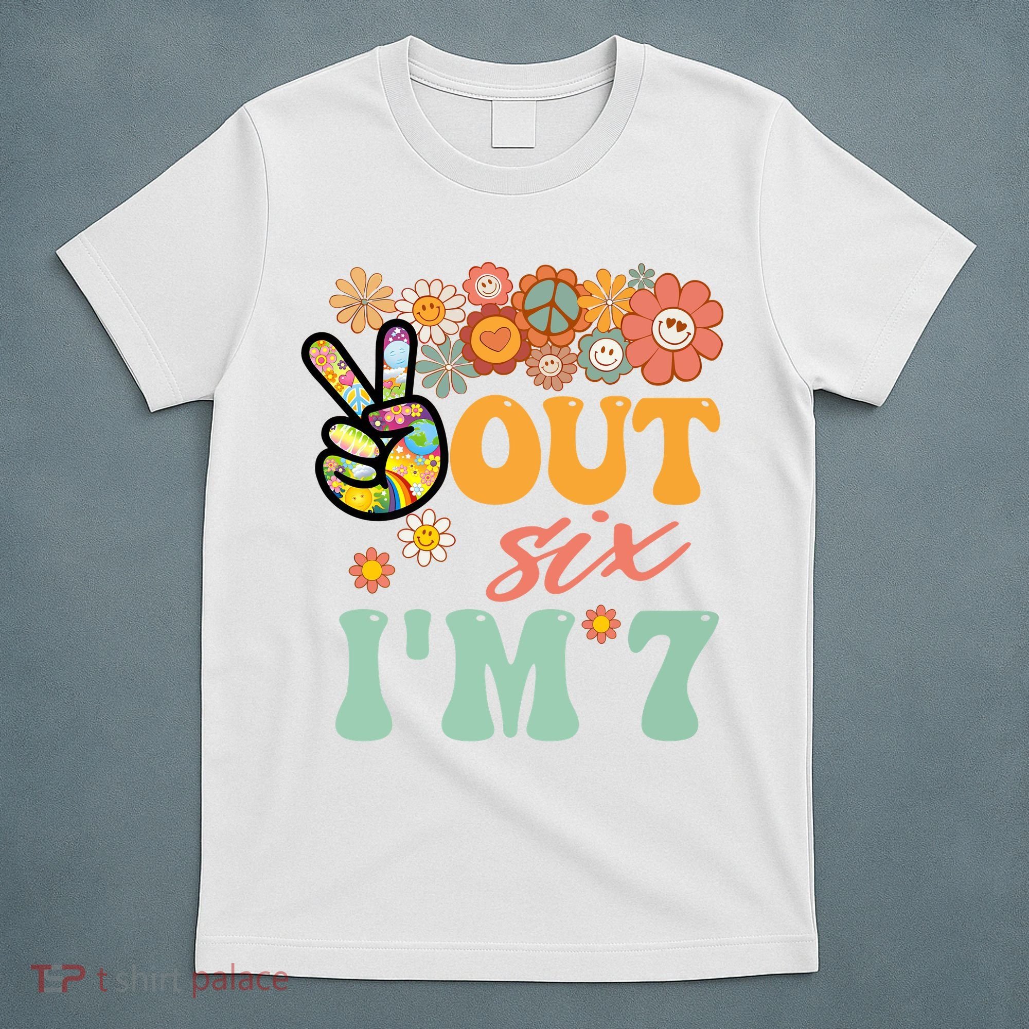Peace Out Six I'm 7 Groovy 7th Happy Birthday Boy Girl T-Shirt