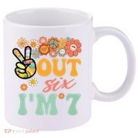 Peace Out Six I'm 7 Groovy 7th Happy Birthday Boy Girl 11oz C Handle Ceramic Mug thumb 0