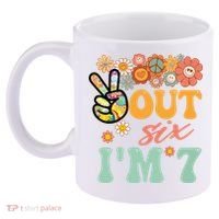 Peace Out Six I'm 7 Groovy 7th Happy Birthday Boy Girl 11oz C Handle Ceramic Mug thumb 2