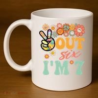 Peace Out Six I'm 7 Groovy 7th Happy Birthday Boy Girl 11oz C Handle Ceramic Mug thumb 4