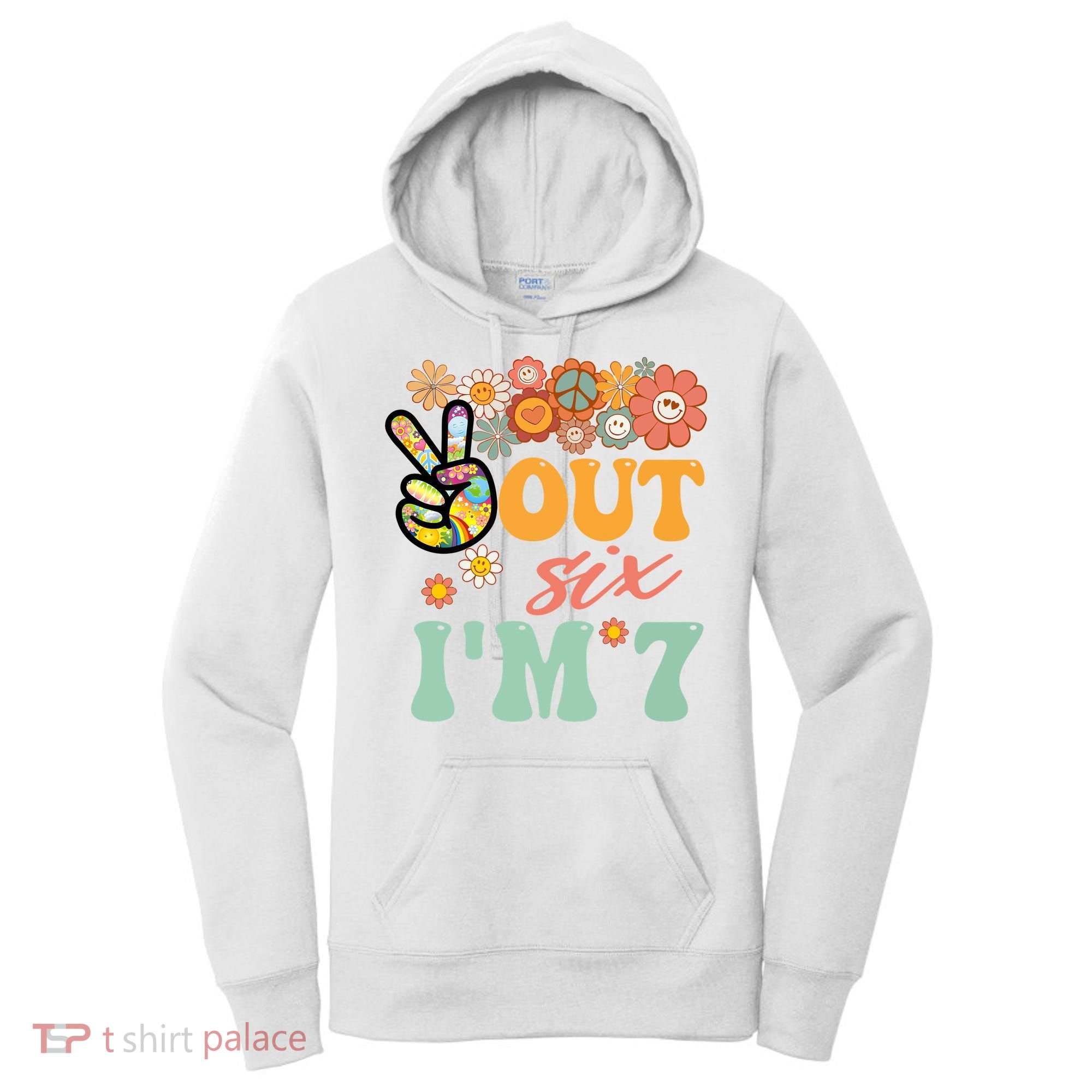 Peace Out Six I'm 7 Groovy 7th Happy Birthday Boy Girl Women's Hoodie