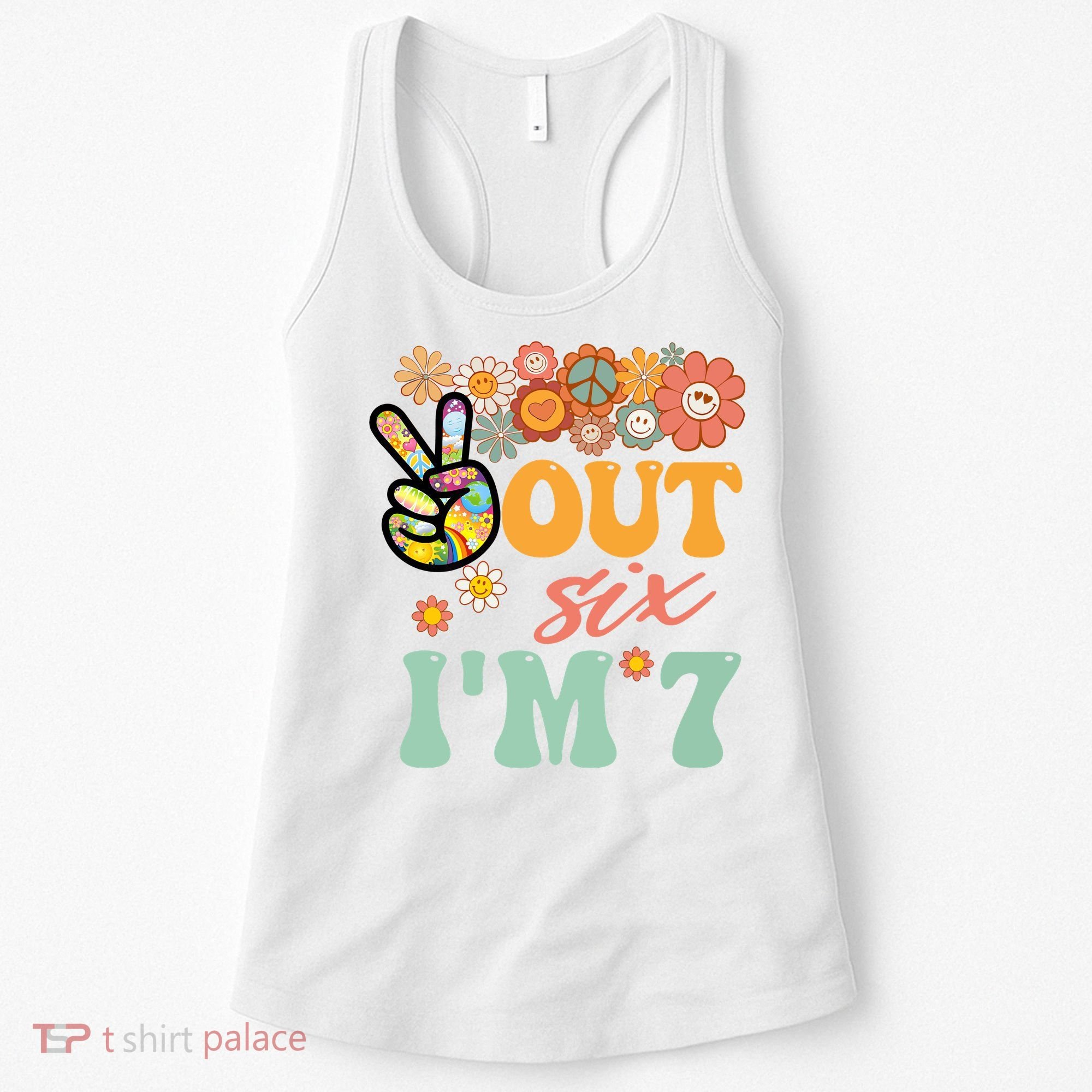 Peace Out Six I'm 7 Groovy 7th Happy Birthday Boy Girl Women's Tank Top