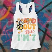 Peace Out Six I'm 7 Groovy 7th Happy Birthday Boy Girl Women's Tank Top thumb 3