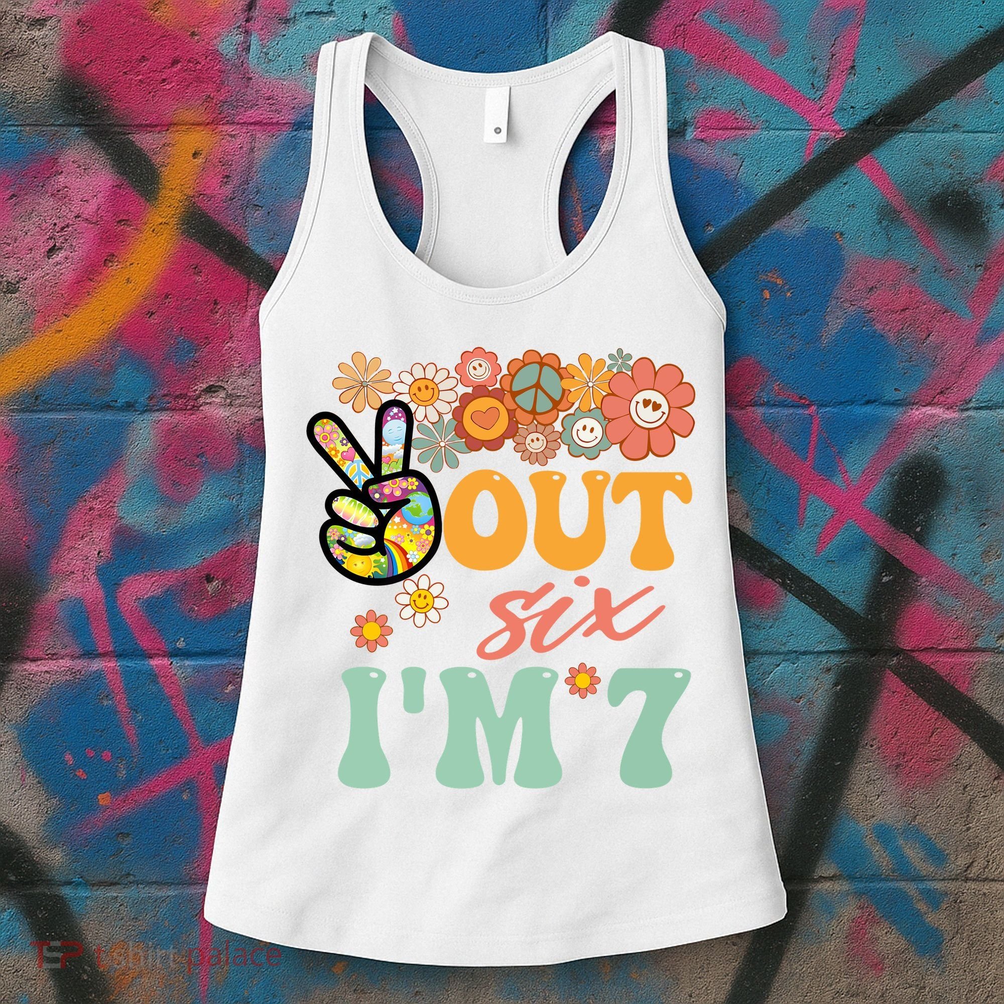 Peace Out Six I'm 7 Groovy 7th Happy Birthday Boy Girl Women's Tank Top