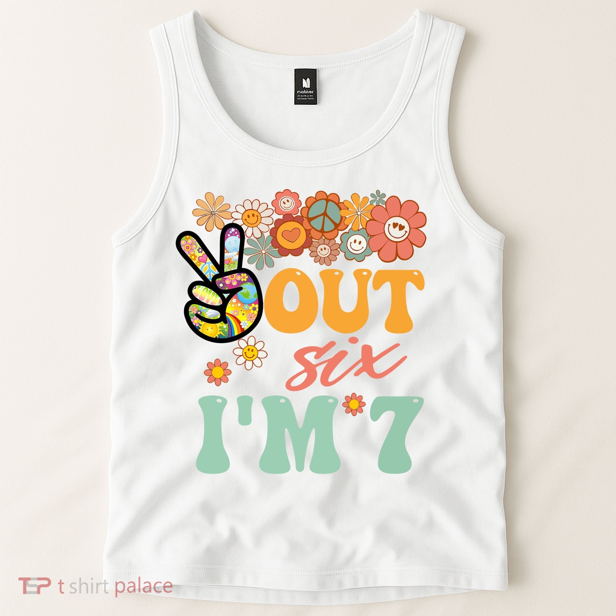 Peace Out Six I'm 7 Groovy 7th Happy Birthday Boy Girl Tank Top