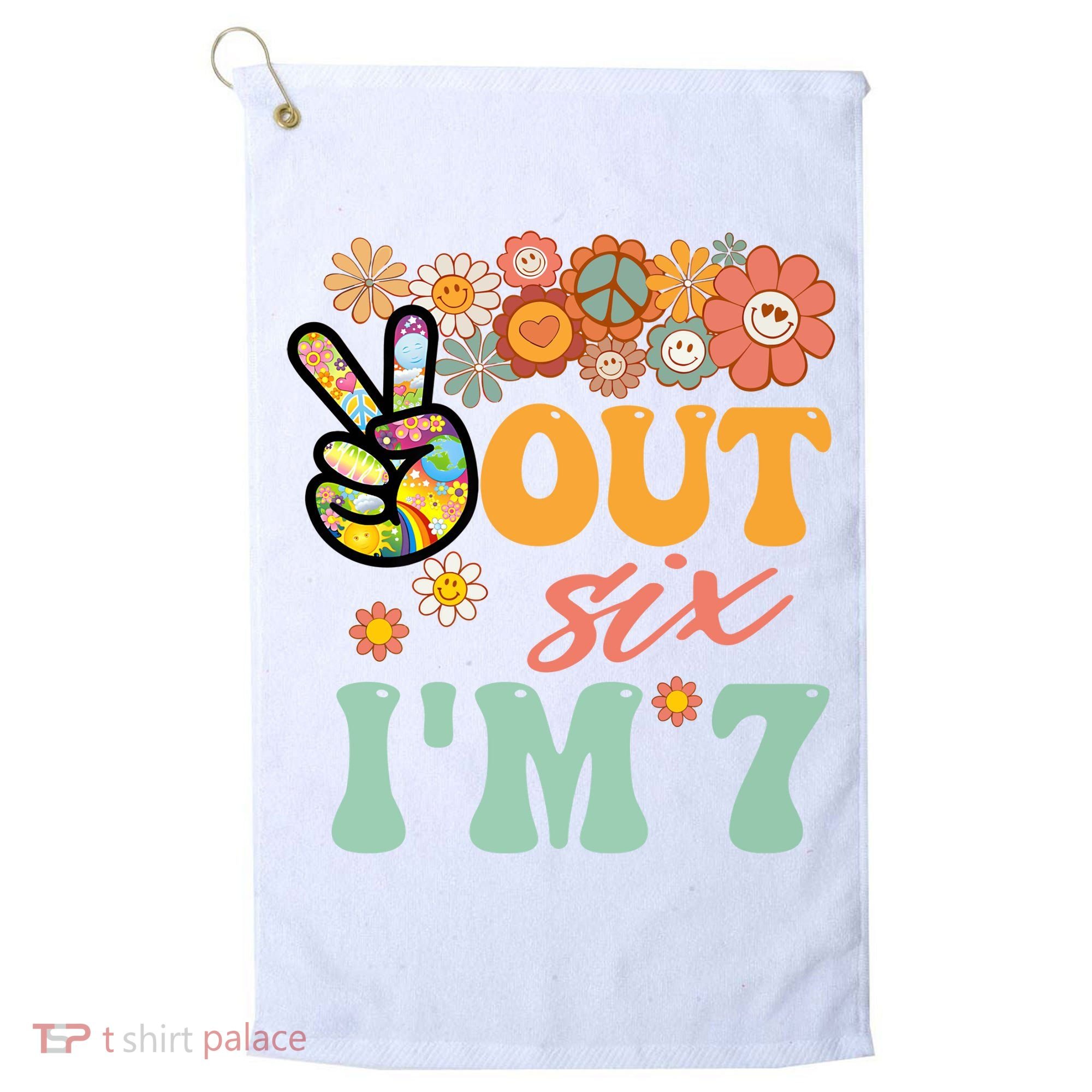 Peace Out Six I'm 7 Groovy 7th Happy Birthday Boy Girl Golf Towel