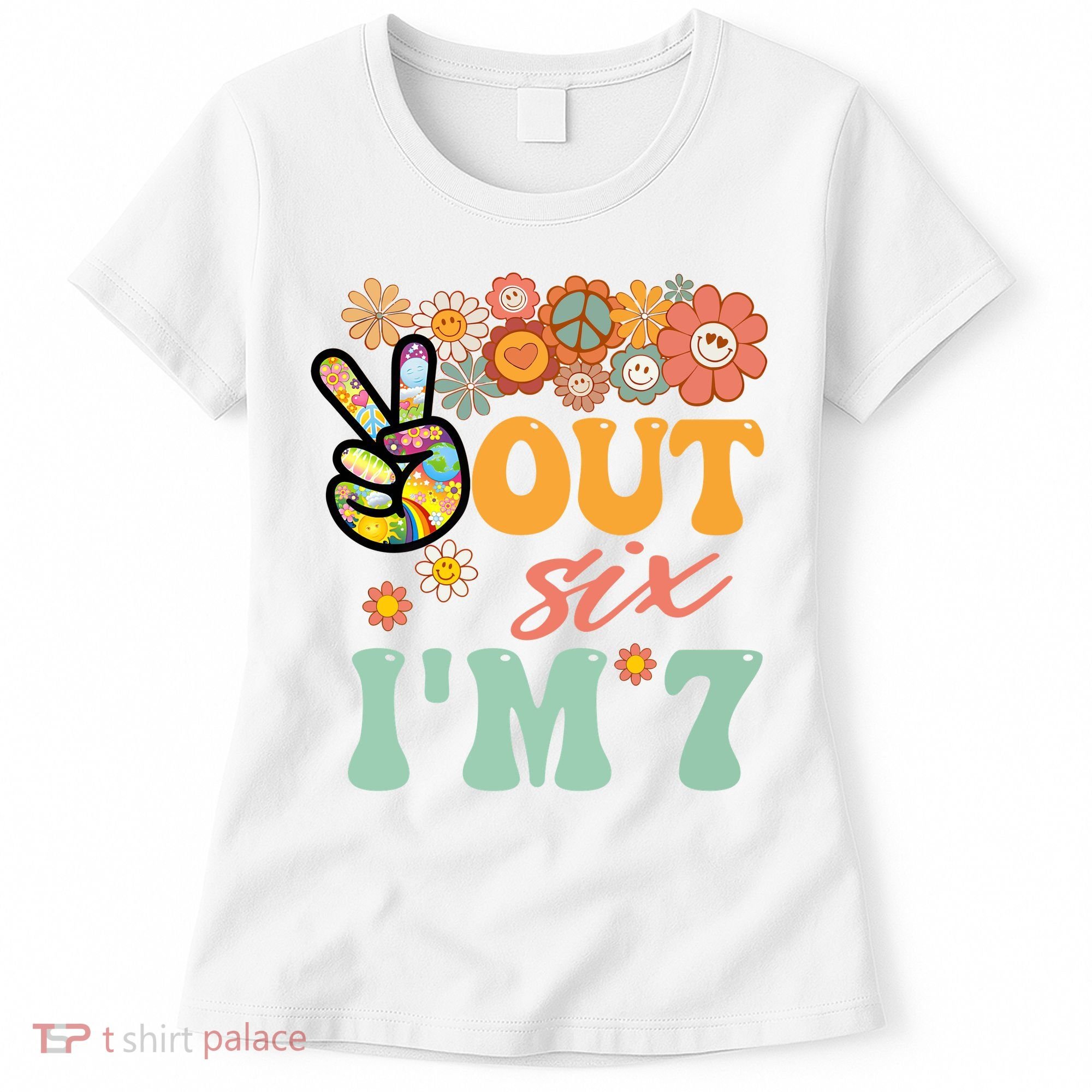 Peace Out Six I'm 7 Groovy 7th Happy Birthday Boy Girl Women's T-Shirt