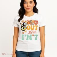 Peace Out Six I'm 7 Groovy 7th Happy Birthday Boy Girl Women's T-Shirt thumb 4