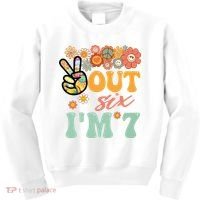 Peace Out Six I'm 7 Groovy 7th Happy Birthday Boy Girl Kids Sweatshirt thumb 0