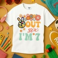 Peace Out Six I'm 7 Groovy 7th Happy Birthday Boy Girl Kids T-Shirt thumb 3