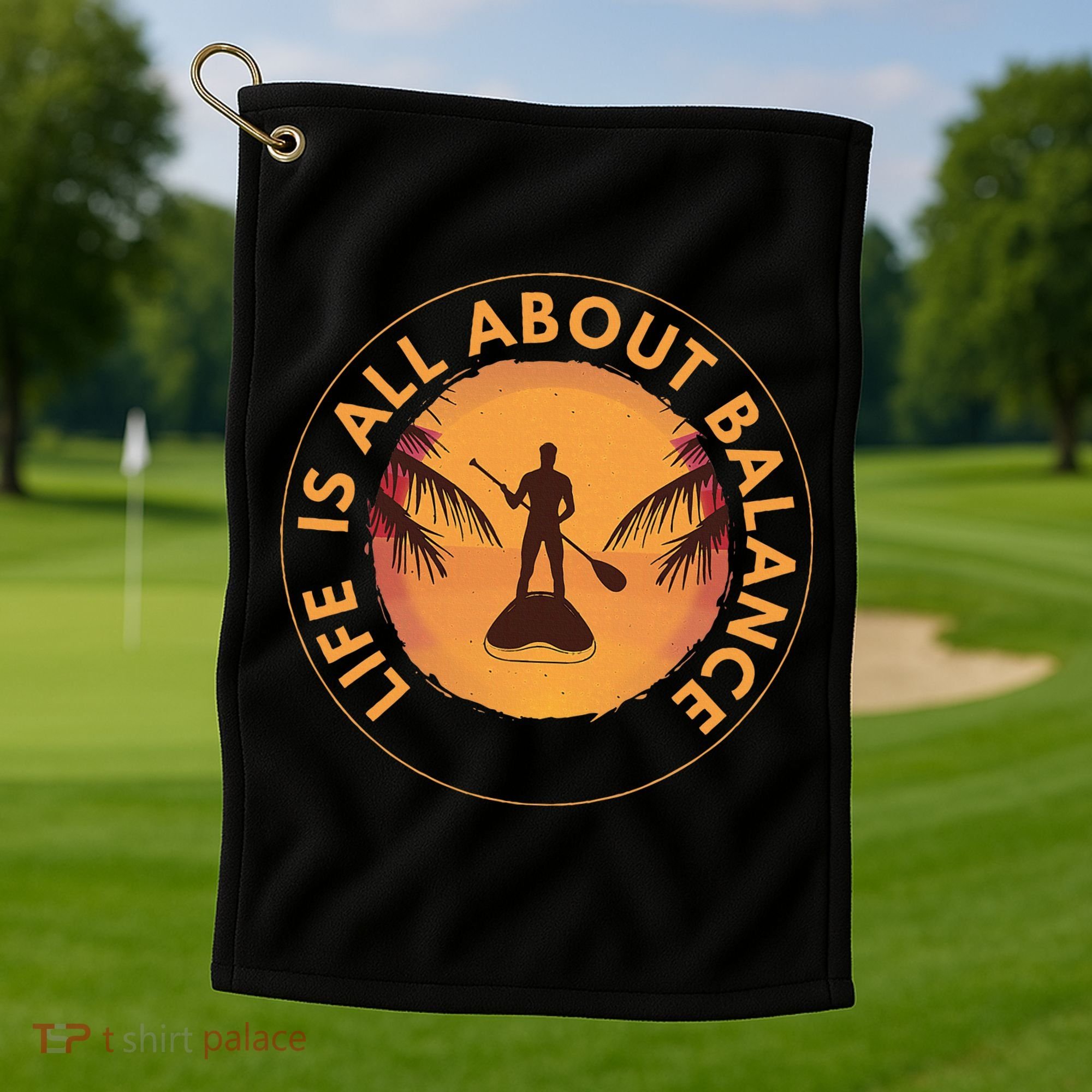 Paddleboarder On Sup Paddle Board For Standup Paddling Golf Towel