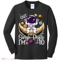 Peace Out Single Digits I'm 10 Years Old Birthday Astronaut Kids Long Sleeve Shirt thumb 0