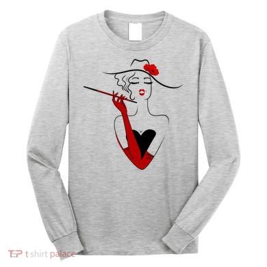 Posh Lady Smoking Cigarette Holder Long Sleeve Shirt