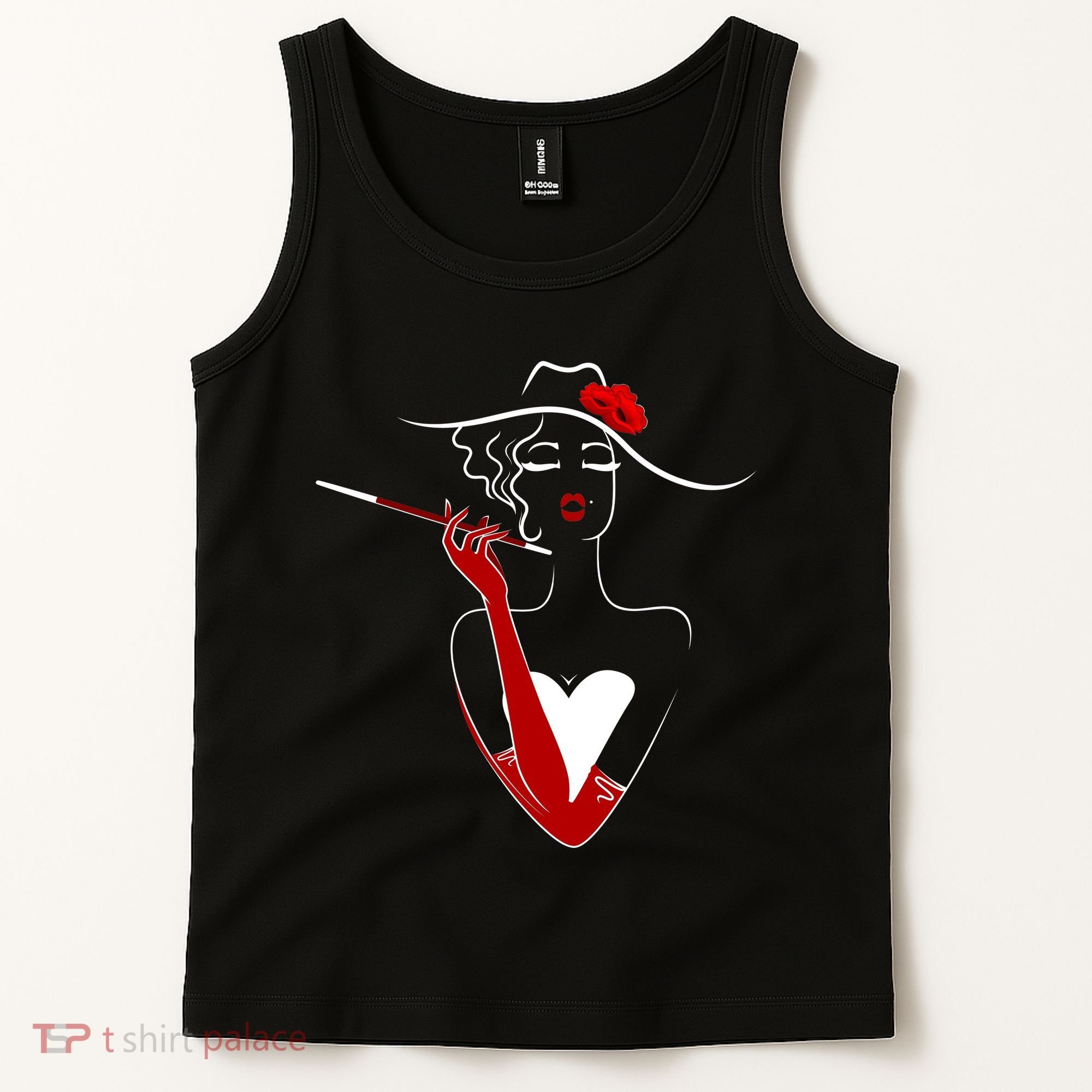 Posh Lady Smoking Cigarette Holder Tank Top
