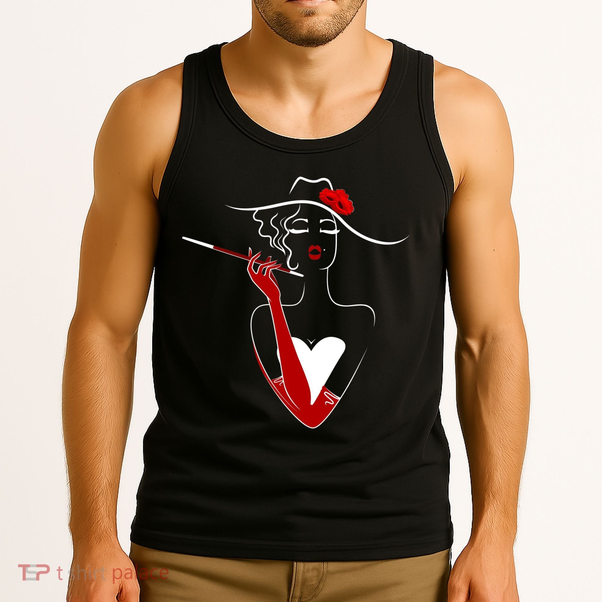 Posh Lady Smoking Cigarette Holder Tank Top