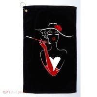 Posh Lady Smoking Cigarette Holder Golf Towel thumb 0