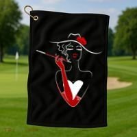 Posh Lady Smoking Cigarette Holder Golf Towel thumb 1
