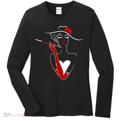 Posh Lady Smoking Cigarette Holder Women's Long Sleeve Shirt