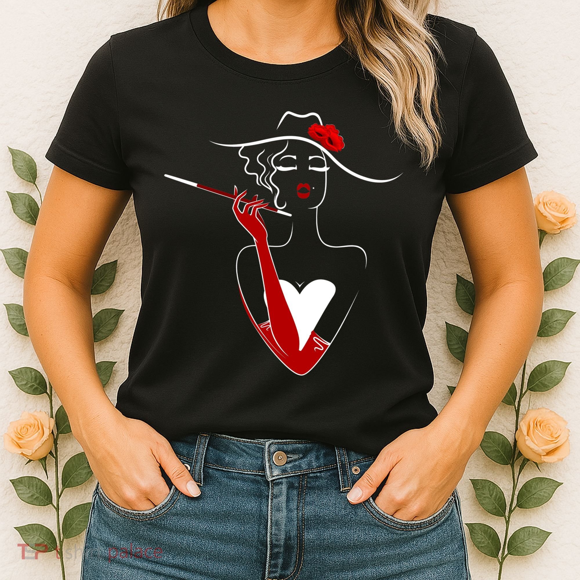 Posh Lady Smoking Cigarette Holder Women's T-Shirt