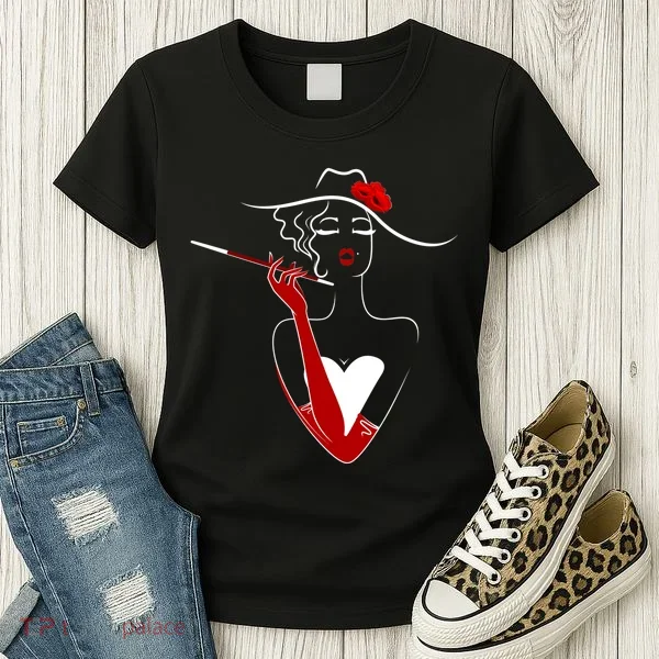 Posh Lady Smoking Cigarette Holder Women's T-Shirt