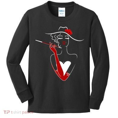 Posh Lady Smoking Cigarette Holder Kids Long Sleeve Shirt