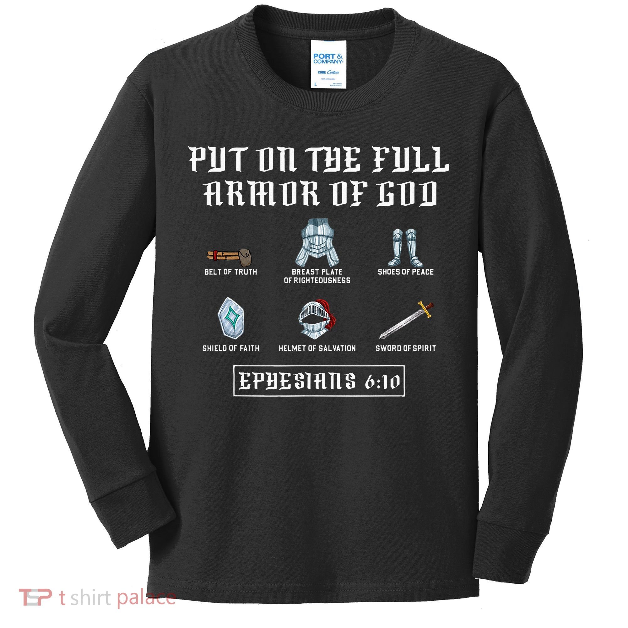 Put On The Full Armor Of God Funny Saying Christian Kids Long Sleeve Shirt