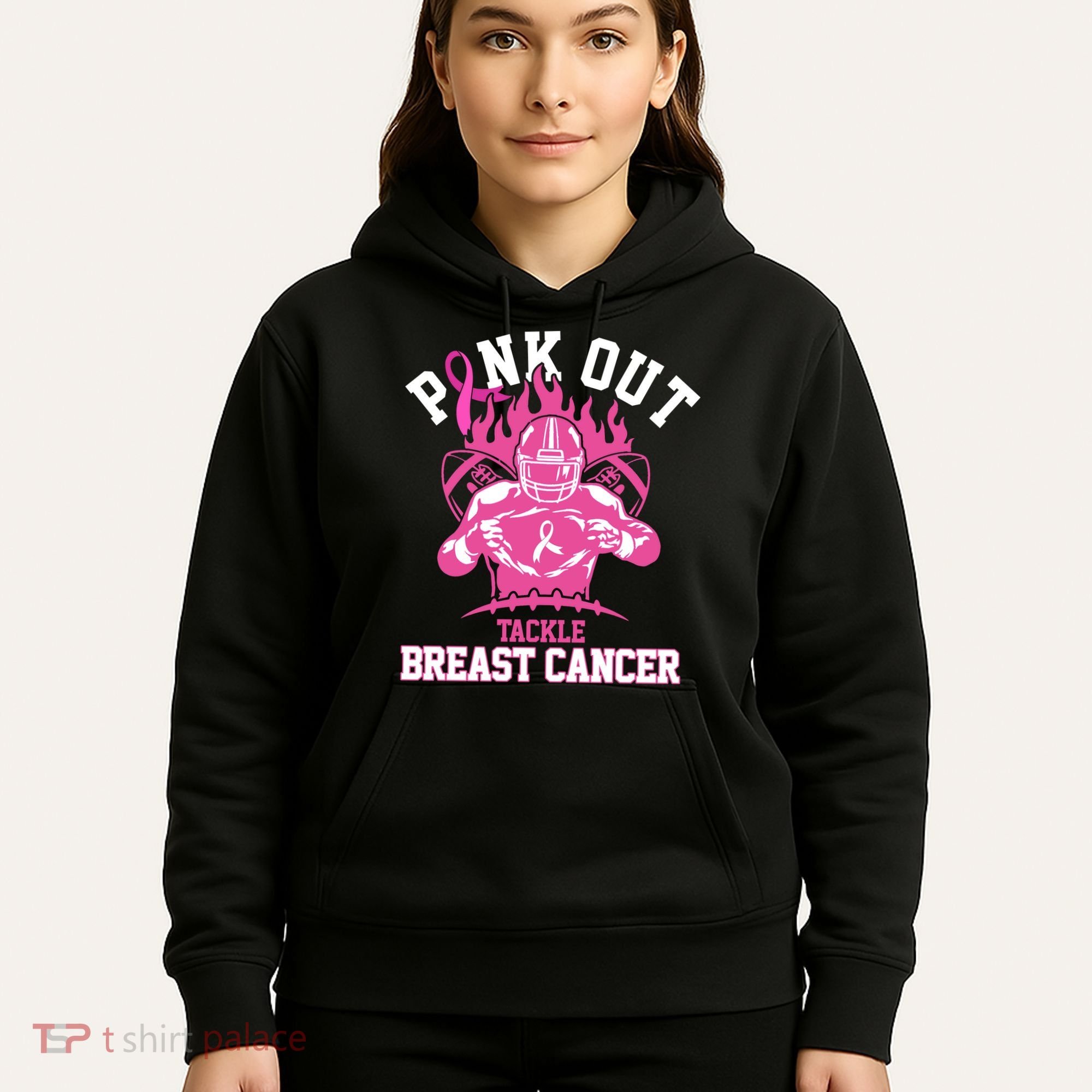 Pink Out Tackle Breast Cancer Awareness Football Hoodie
