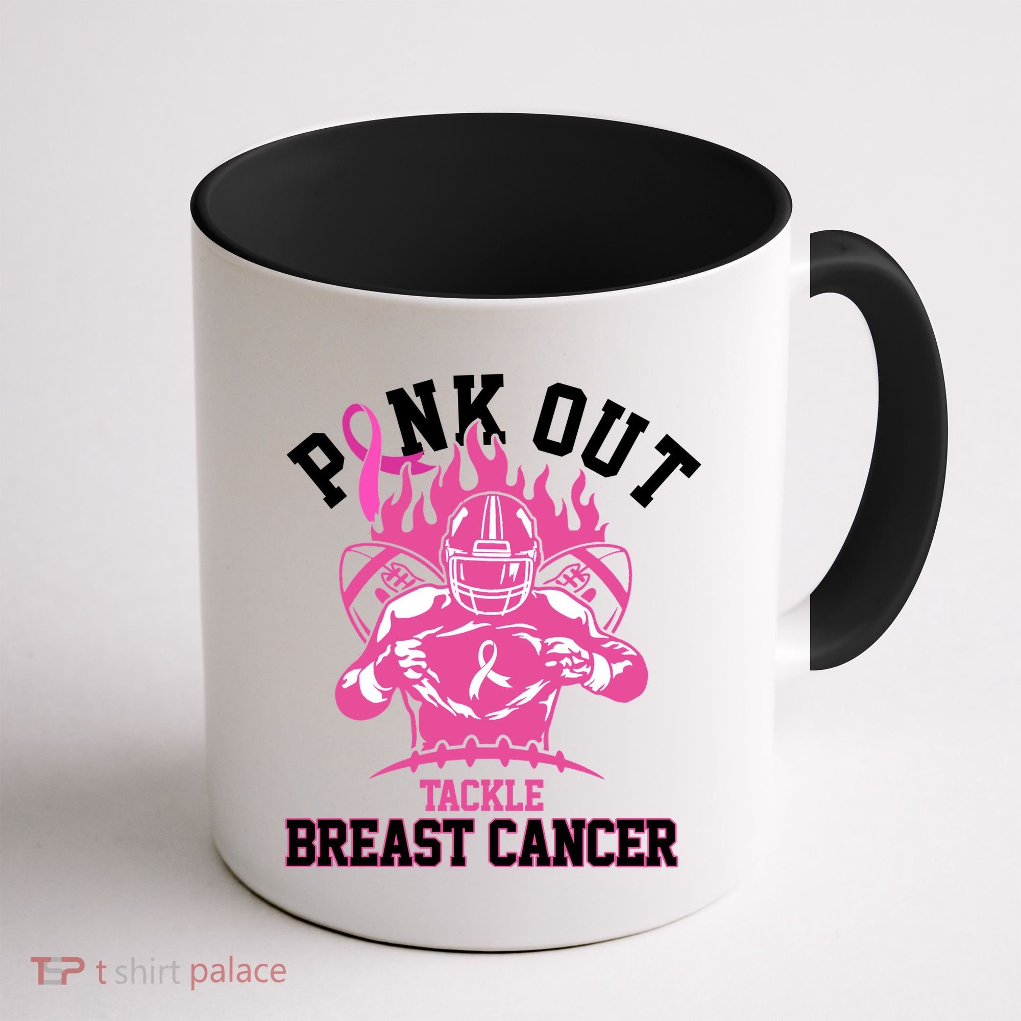 Pink Out Tackle Breast Cancer Awareness Football Coffee Mug
