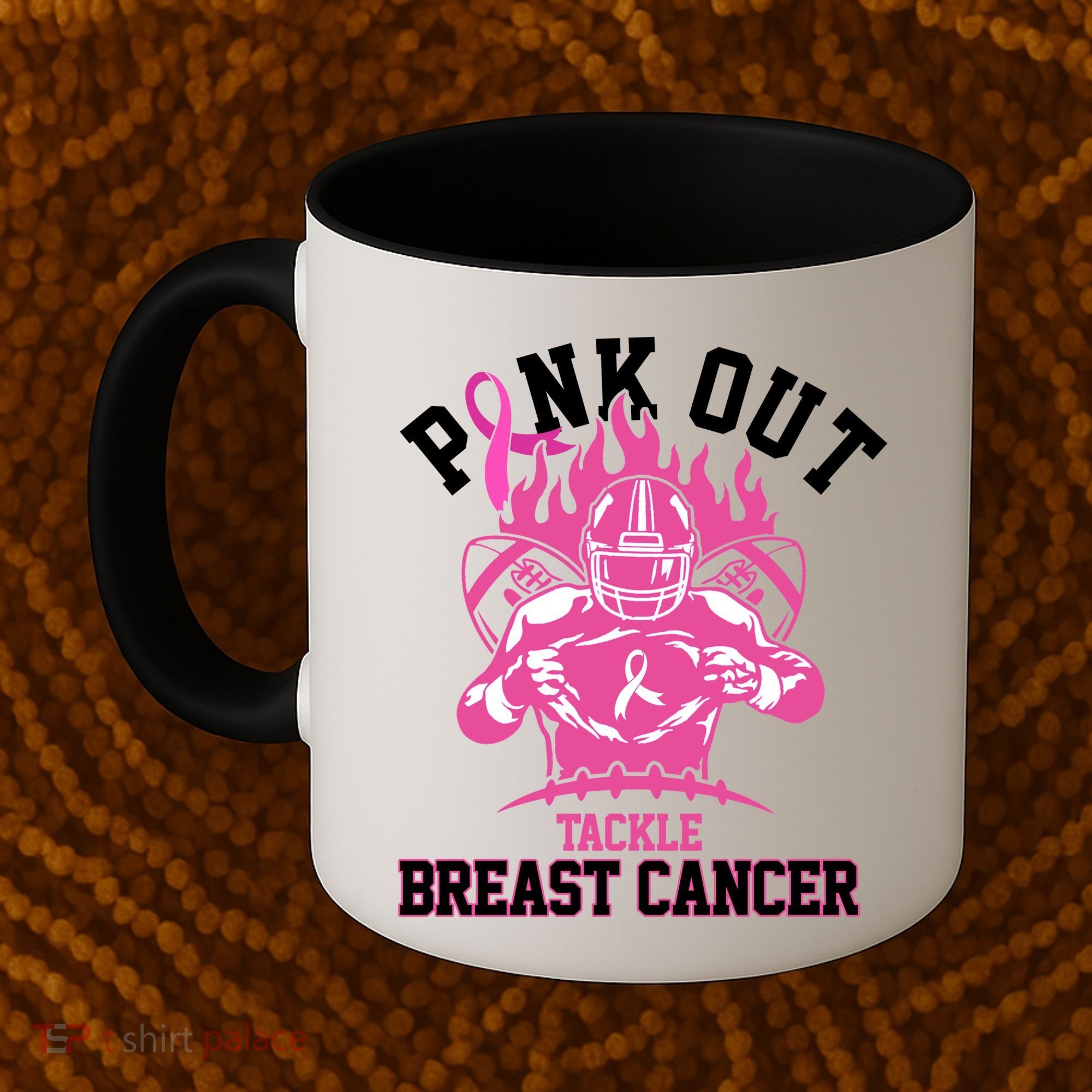 Pink Out Tackle Breast Cancer Awareness Football Coffee Mug