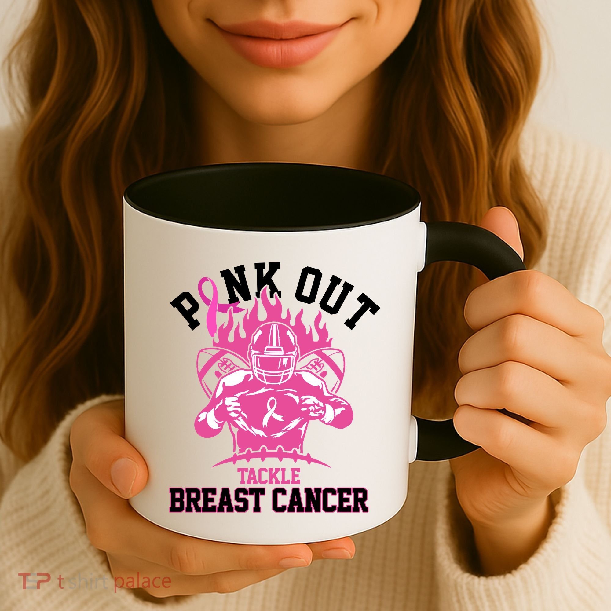 Pink Out Tackle Breast Cancer Awareness Football Coffee Mug
