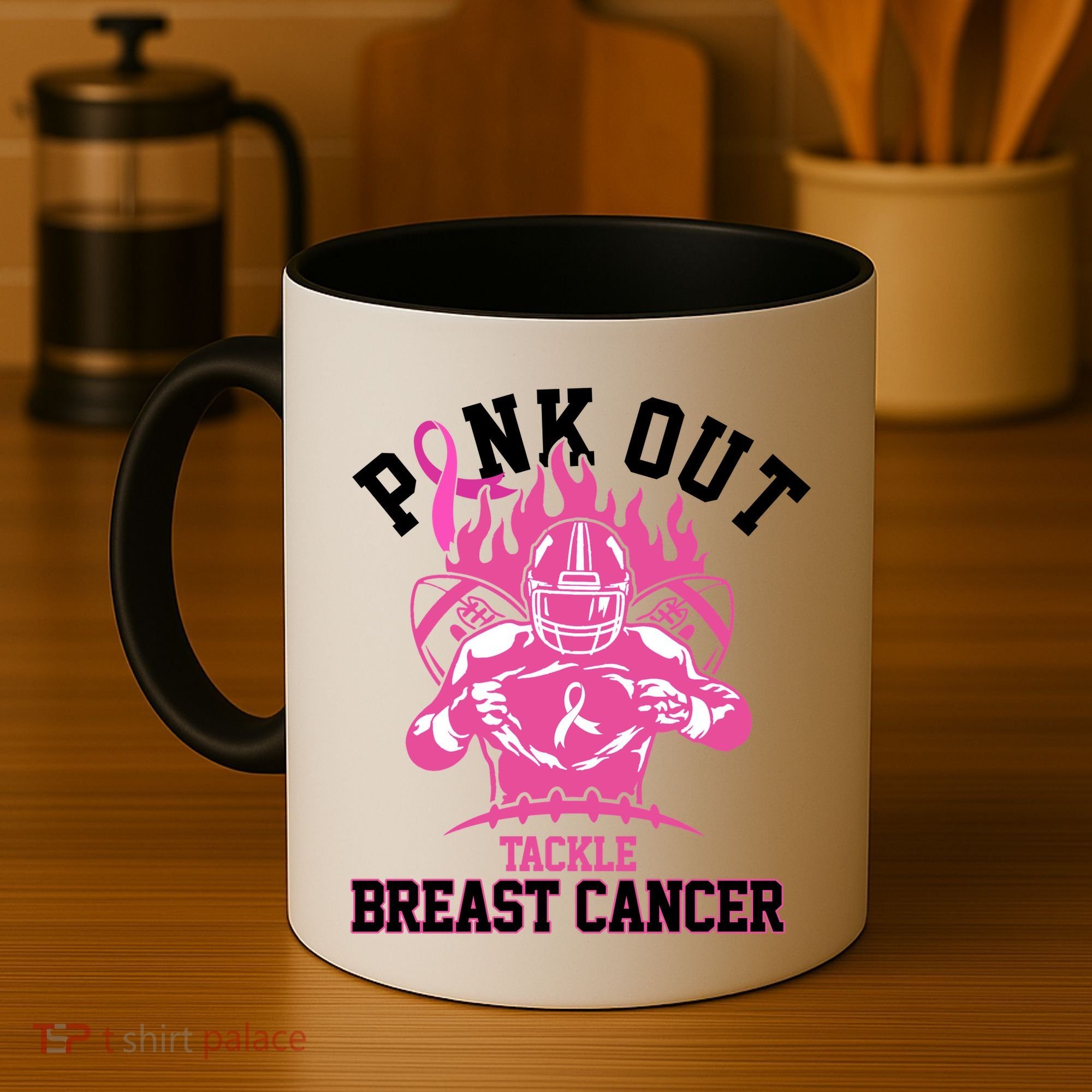 Pink Out Tackle Breast Cancer Awareness Football Coffee Mug